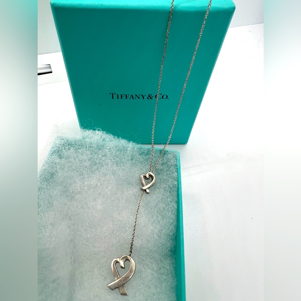 Tiffany & Co Sterling Silver Picasso Lariat Love Heart Charm Necklace